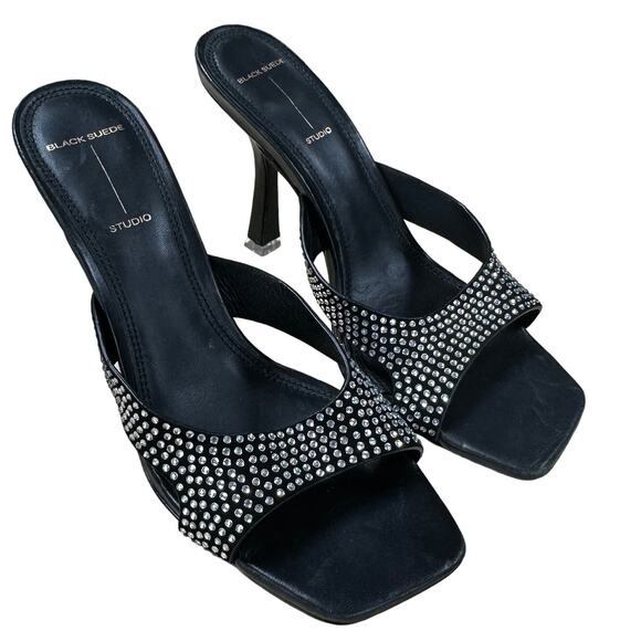 Black Suede Studio NWOB Charlie Sandal Crystal Embellished Heel Size 39 (US 9) - Picture 1 of 9